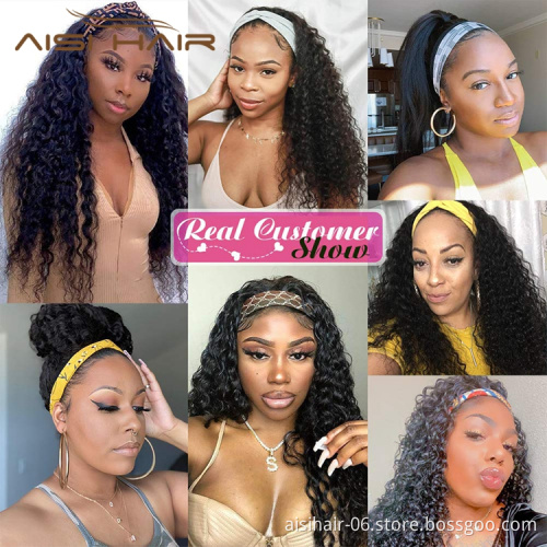 Resaler Price Brazillian Wigs Short Afro Kinky Human Hair Wigs With Headband Curly For Black Women Bob Wig Natural Black Color